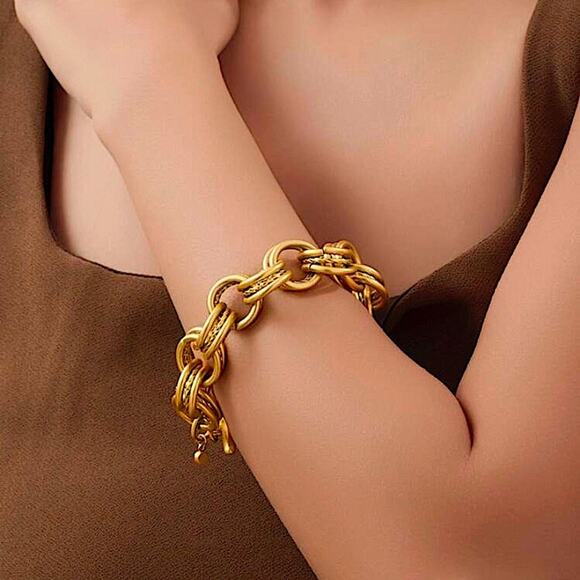 Gold Stainless Steel Bracelet Chain Link Boho Statement Piece - Picture 3 of 7